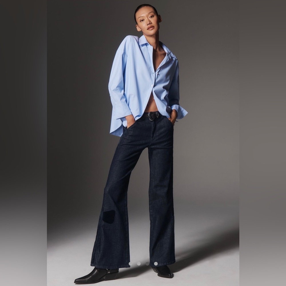 Maeve bow peep high rise flare jeans